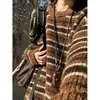Suéter Rayado de Bloques de Color Color Café Retro Melard para Hombres y Mujeres Otoño Invierno Perezoso de Punto de Alta Gama Top Atmosférico