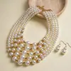 Collar de perlas en capas con cuentas transfronterizo europeo y americano, cadena para la clavícula estilo fiesta vintage, lujo ligero, accesorio versátil de alta gama para mujer