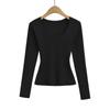 Camiseta Básica Versátil de Manga Larga Estilo Otoño 2025 para Mujer, Ajustada, Cuello en U, Cintura de Reloj de Arena, Capa Base Adelgazante