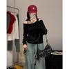 Top Blanco de Algodón Holgado de Estilo Relajado para Primavera, con Hombros Descubiertos, Camiseta de Manga Larga de un Hombro con Clavícula Expuesta para Mujer