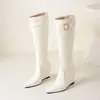 Botas de comercio exterior para otoño e invierno, botas versátiles de cuero de media pantorrilla con punta fina, suela de goma, tacón de cuña, botas para mujer con cremallera trasera, botas de moda transfronterizas