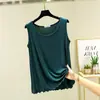 Top de Verano Delgado sin Mangas de Modal con Cuello Redondo y Volantes, Chaleco Holgado de Color Sólido para Mujer, Tallas Grandes, Blanco