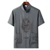 Traje Tang para Hombre, de Mediana Edad y Ancianos, Conjunto de Seda Helada de Manga Corta, Atuendo de Verano para Papá, Abuelo, Ropa para Personas Mayores, Estilo Chino, Ropa de Ejercicio Matutino Hanfu