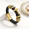 Pulsera magnética tejida a mano con cruz de acero inoxidable retro de moda europea y americana, un accesorio de cuero ligero y minimalista para hombre