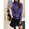 Cárdigan de Punto Retro Versátil de Doble Botonadura de Cuello Alto para Mujer, Nueva Moda Otoño e Invierno Suéter Abrigo Holgado de Color Sólido con Cuello Alto