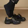 Versión de Piel de Vaca~Zapatos de Cuero Pequeños con Suela Gruesa Británica para Mujer Hebilla de Cuero Tacón Grueso Slip-Ons Mocasines de Plataforma Versátiles