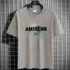 Fabricante Original Verano 2025 Moda Masculina Camiseta de Manga Corta de Media Manga con Estampado de Letras Talla Grande Holgada Cuello Redondo