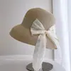 Lámpara de Sombrilla de Moda con Lazo de Encaje y Cinta para Mujer, Sombrero de Paja para Protección Solar de Verano, Sombrero de Cubo de Playa Casual y Elegante
