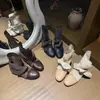 Botines Retro Simples para Mujer con Altura Oculta con Cordones Botas Estilo Martin CM Pequeñas Plegado Francés 5 Tacón Grueso Botas Adelgazantes Plegables