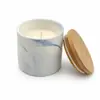 Vela perfumada de cerâmica com padrão de mármore e tampa de madeira, fragrância de cera de soja, presente para casa transfronteiriço, suporta personalização OEM
