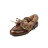 Zapatos Mary Jane Peludos con Lazo Retro Suaves 2025 Tacón Bajo Grueso Piel de Vaca Lana de Cordero Forro Cálido de Felpa para Mujer