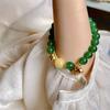 Pulsera Nueva de Ágata Verde de Piedra Natural China Método Antiguo Calabaza Dorada Pulsera de la Suerte Flor Lirio de los Valles Uso Apilado Joyería de Mano