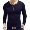 Camiseta de Manga Comprida Masculina Decote V Slim Fit Roupas de Outono Masculina Top Fino de Outono Camiseta Lisa Gola Redonda Camisa Básica Camiseta de Primavera e Outono