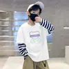 Camiseta Casual Divertida para Meninos Estilo Novo Primavera e Outono Estampa de Desenho Camisa Base Algodão Puro Respirável Manga Longa Camiseta Tendência