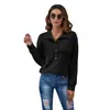 Foto Real em Estoque Outono e Inverno 2023 Novo Cruzamento Wish Blusa de Manga Longa Canelada Cor Sólida Gola Alta Botão Tricô Roupa Feminina