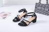 Transfronterizo 2024 Nuevo Comercio Exterior Estilo Europeo y Americano Talla Grande Color Sólido Punta Redonda Moda Hebilla de Una Línea Sandalias de Tacón Alto para Mujer