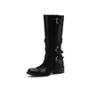 Botas de caballero de piel de vaca con hebilla ajustable 2026 otoño e invierno tacón grueso tacón medio punta redonda piel genuina caña alta botas largas para mujer