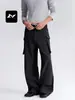 Calça Jeans de Trabalho de Algodão Retro Americana Feng Mei Solta Retro Casual Unissex Emagrecedora Multi-Bolsos Silhueta Calça de Perna Larga
