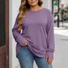 2026 Amazon Moda Femenina Top Otoño Manga Larga Camisa con Agujero para el Pulgar Casual Holgada Camiseta de Manga Larga con Cuello Redondo