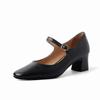 Sapatos de salto antiderrapante Good Wear com cabeça redonda pequena texturizada de pele de carneiro Mary Jane 2024 Outono Grosso salto médio Commuter Sapatos de couro genuíno para mulheres
