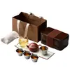 Juego de té Fangcun: Juego de Té Portátil para Exteriores con Tetera de Arcilla Púrpura Plateada y Taza de Titanio, Juego de Té para Coche para Preparar Té al Aire Libre