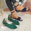 ¡Artículos en stock de talla grande! Sandalias de tirante único con puntera abierta y tacón bajo de tela retro francesa para mujer, diseño de hebilla en el tobillo