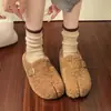 Pantuflas de Lana de Cordero con Hebilla y Dedos Separados para Mujer 2026 Invierno para Exteriores sin Cierre Pantuflas de Algodón con Forro de Piel y Terciopelo
