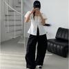 Camisa de encaje con costuras y mangas abullonadas estilo coreano elegante retro en stock para mujer