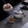 Olla Portátil de Hielo Negro Taza Rápida para Invitados Una Olla Dos Tazas Cerámica Agrietada por Hielo Juego de Té de Viaje Traje Tetera Portátil para Exteriores