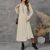 2026 Nuevo Moda Femenina de Exportación Europea y Americana Más Vendida Cuello Redondo Manga Larga Color Sólido Casual Vestido Largo Vestido de Punto Acanalado