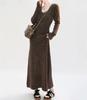 Elegante Vestido de Punto Estilo Francés 2026 Nuevo para Mujer Otoño e Invierno Ajustado Cuello en V Base Bodycon Suéter Vestido Largo
