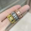 Estilo coreano completo diamante flor diamante anel caleidoscópio fêmea 18K ouro rosa largo estreito aberto anel estrelado