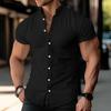 Comercio Transfronterizo Camisa de Manga Corta para Hombre de Algodón y Lino, Holgada, Delgada, Transpirable, Cuello Alto, Color Sólido, Estampado Bob Marley