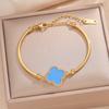 Pulseira Feminina Tubo Quadrado Trevo de Quatro Folhas Dupla Face Moda Luxo Leve Versátil Aço Inoxidável Banhado a Ouro 18k Pulseira Que Não Desbota
