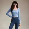 Conjunto de Yoga com Calça Longa Feminina, Decote Quadrado, Manga Longa, Cintura Alta, Calça Esportiva Casual, Conjunto de Duas Peças para Treinamento Profissional de Pilates