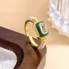 Anillo Transfronterizo Moda Estilo Europeo y Americano Personalizado Versátil Cuadrado Circonita Esmalte Anillo Colgante No se Desvanece Anillo Abierto