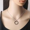 Pingente Redondo de Zircônia em Aço Inoxidável, Círculo de Cerâmica Espacial, Aço Titânio, Colar Feminino Ajustável, Corrente para Clavícula