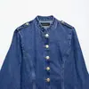 Jaqueta feminina banhada a ouro da marca Z, moda jeans popular transfronteiriça, estilo europeu e americano, abotoada, azul, outros estilos fofos ZA