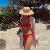 Bikini Sexy de Tres Puntos para Pasarela Vacaciones en la Playa Pecho Pequeño Sexy Color Sólido Dividido Bikini Coreano Traje de Baño Mujeres