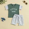 Ropa Popular para Niños, Tops de Cuello Redondo con Estampado de Letras, Shorts de Color Sólido, Conjunto de Dos Piezas, Multicolor