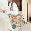 Bolsa Tote Grande de Lona Estilo Étnico Animal de Desenho Animado Elefante Gato KT Grande Capacidade Bordada Bolsa de Ombro Bolsa Tweet para Estudante