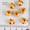 Esfera Oca de Liga Dourada Fosca com Pontos Vermelhos e Azuis Inlaid Gem, Bola de Diamante com Pontos de Prata Antiga, Acessórios para Brincar com Texto DIY