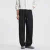 Pantalones deportivos de color liso para hombre, cintura elástica con cordón, pierna ancha, otoño, corte holgado, versátiles, para commuting, pierna recta, casual deportivo