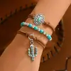 Conjunto de Pulseiras Europeias e Americanas Transfronteiriças para Mulheres, Design Personalizado com Incrustação de Turquesa, Pulseira de Cacto, Pulseira Versátil