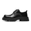 Sapatos Masculinos de Couro Preto com Bico Redondo Estilo Britânico Formal de Negócios Casuais Tendência Sapatos Masculinos Couro Aumentador de Altura Homens