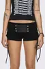 Shorts de mujer y2k de tiro bajo con cordones, estilo punk vintage con adornos de remaches, minishorts negros ajustados
