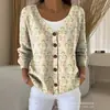 Nova blusa de moletom com botões, gola V, manga longa, estampada em 3D, estilo personalidade, solta, para outono e inverno, jaqueta suéter para mulheres