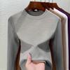 Camiseta Térmica de Cuello Redondo para Mujer, Nuevo Estilo Primavera/Verano 2026, Forro Polar Integrado por Ambos Lados, Engrosada, Corte Ajustado, Manga Larga, Ropa Interior