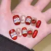 Qianfan Celebración de Danza del León Edición de Año Nuevo Gato Ojo de León Uñas Portables Puras Hechas a Mano Puntas de Uñas Estilo Corto