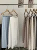 Saia Midi Lisa A-Line de Cintura Alta Semi-Elástica Omalai Estilo Simples Estilo Coreano com Cinto e Lenço 6654
